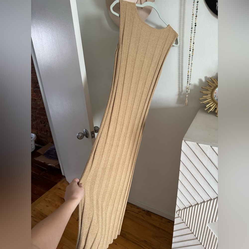 Camel / Tan Wide Ribbed Sweater Tank Midi / Maxi Dress - Picture 7 of 12